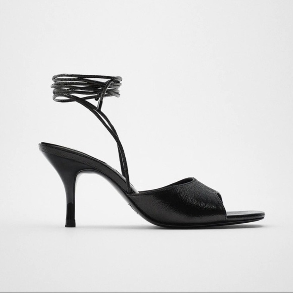 ZARA-Tied-Black Strappy-Heeled Sandals TRF